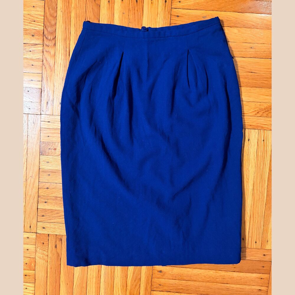 Vintage 1980s Blue 100% Wool Crepe Secretary Pencil Skirt | Size 6 / XS S